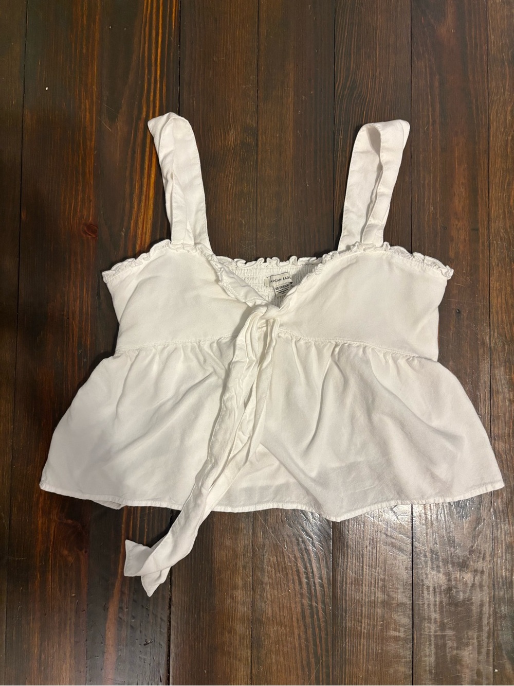 American Eagle Outfitters White Tie-Front Peplum Crop Top